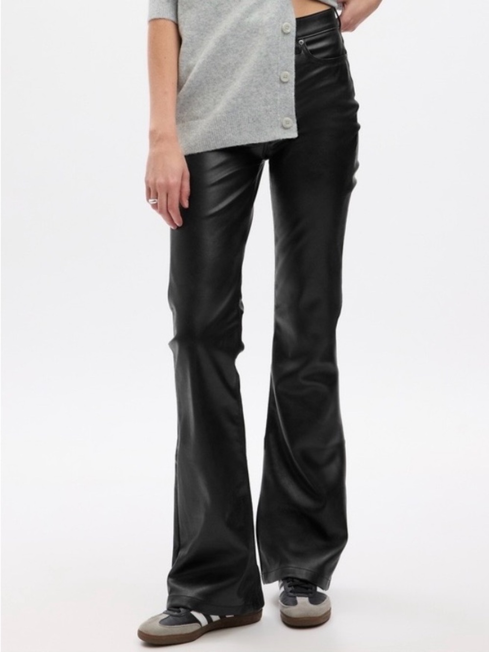 GAP '70s Flare High Rise Black Faux Leather Pants Size 27 / 4R